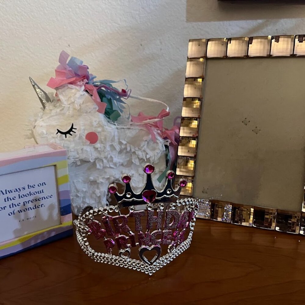 Birthday Princess Gift Bundle Tiara Unicorn Piñata Affirmation Cards Jewel Frame